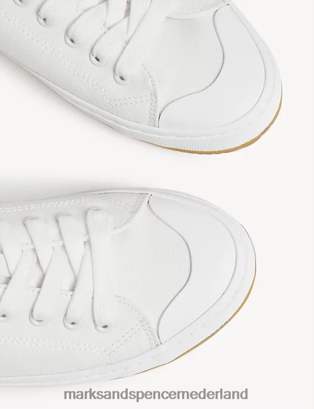 Marks & Spencer vrouwen Gestreepte sneakers met veters van canvas wit schoenen N8VZP2112