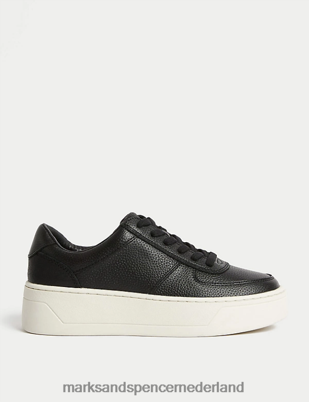Marks & Spencer vrouwen Suède dikke sneakers met veters zwarte mix schoenen N8VZP3446